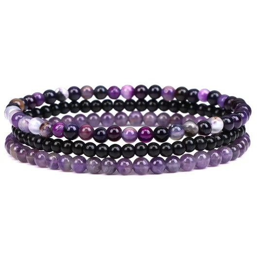 “Shield Your Energy” Natural Crystal Bracelet Set | Amethyst | Dainty, 4mm