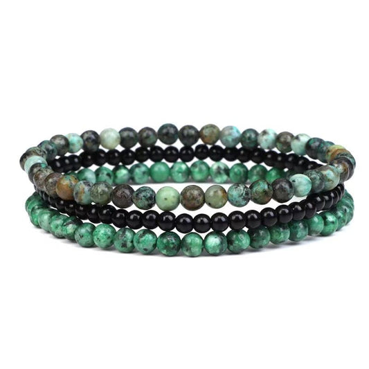 Dainty Attract Money Crystal Bracelet Stack |Moss Agate, Malachite